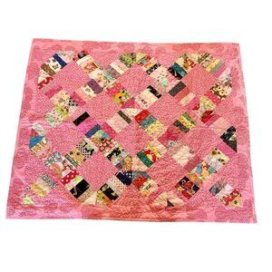 Handmade Patchwork Quilt Pink Polka Dot Design Multicolor Patterns 41.5"X 35.25"